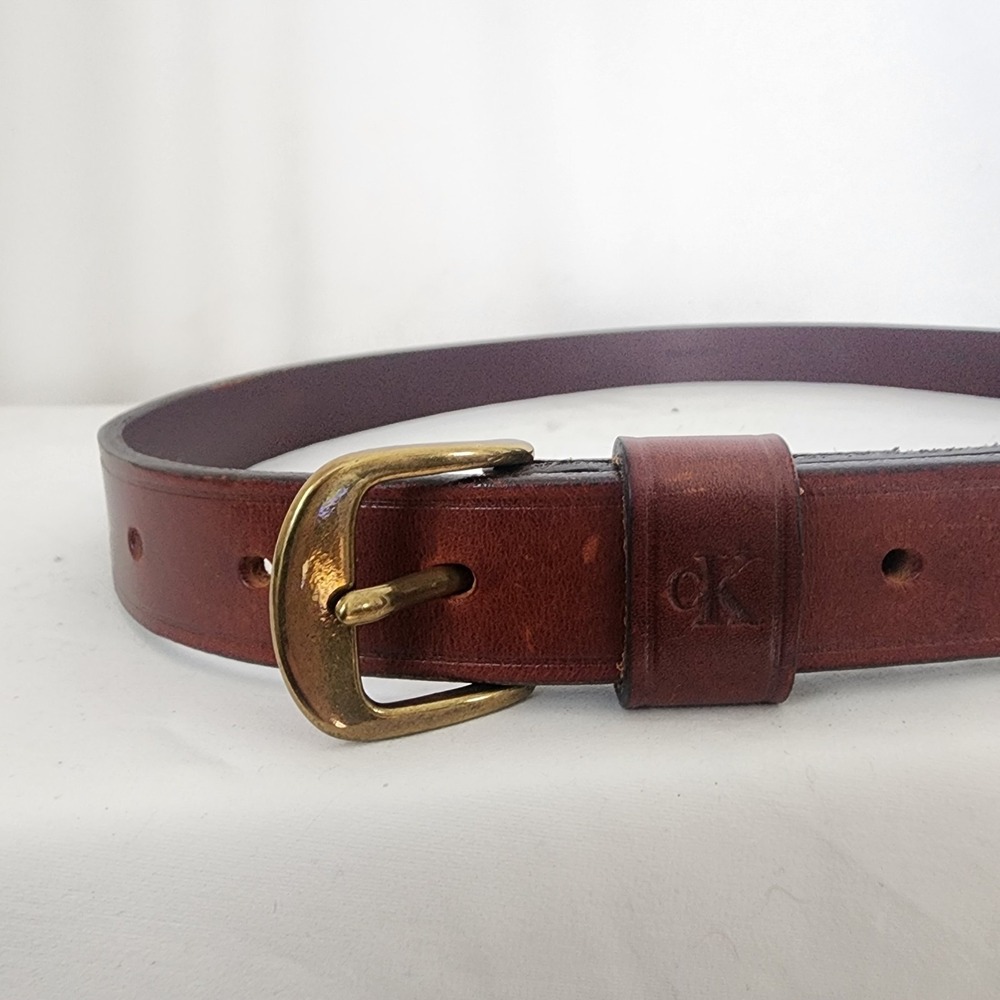Calvin Klein Brown Leather Belt with Brass Buckle